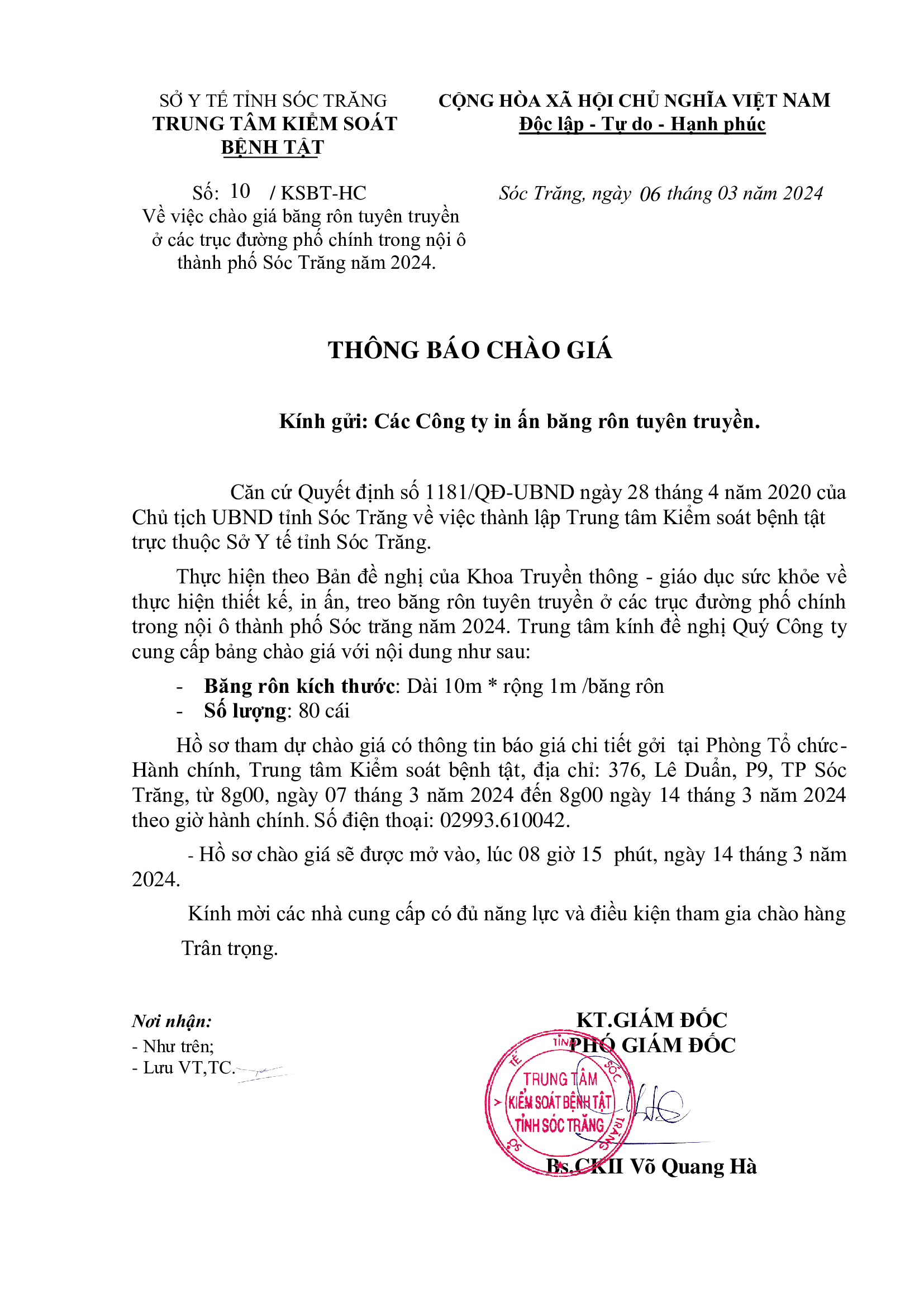 Thông báo chào giá băng rôn tuyên truyền các trục đường phố chính trong nội ô thành phố Sóc Trăng năm 2024