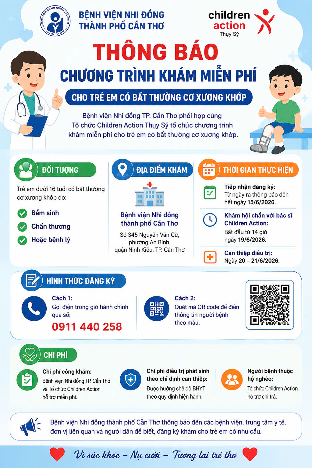 Chương trình khám miễn phí cho trẻ em có bất thường cơ xương khớp