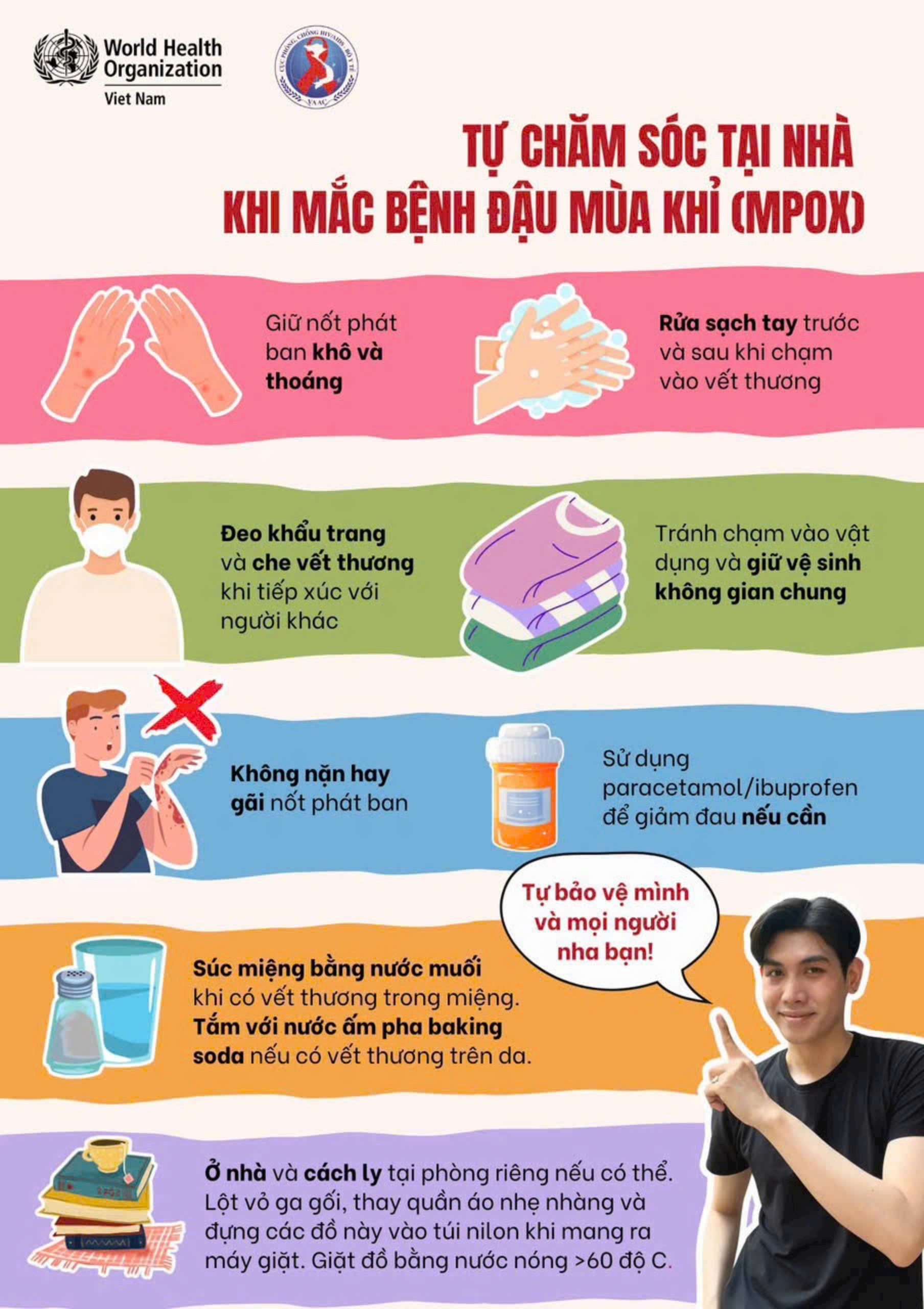 Tự chăm sóc tại nhà khi mắc bệnh đậu mùa khỉ (MPOX)